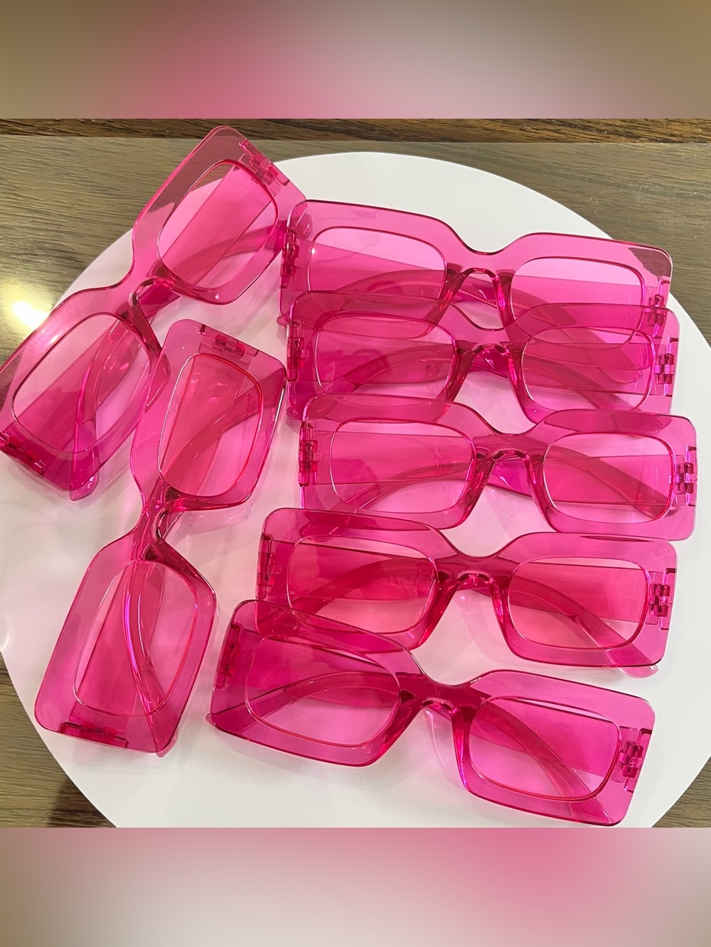 Set of 7 - Bold Hot Pink Rectangular Sunglasses - Set of Trendy Frames